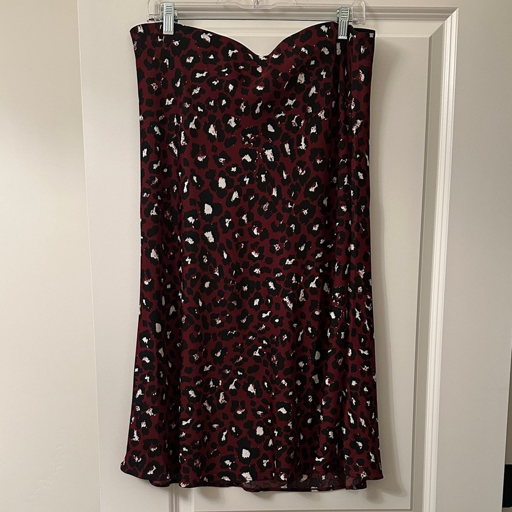 LOFT Animal Print A-Line Skirt in Burgundy and Black